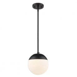 Dixon 1-Light Black with Opal Glass and Black Cap Small Pendant Light by Golden Lighting 8 Dixon 1-Light Black with Opal Glass and Black Cap Small Pendant Light by Golden Lighting -Golden Lighting Shop black with black shade and opal glass golden lighting pendant lights 3218 s blk blk c3 1000