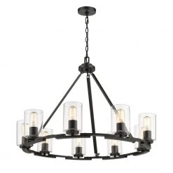 Monroe 9 Light Black with Clear Glass Chandelier by Golden Lighting -Golden Lighting Shop black with clear glass golden lighting chandeliers 7041 9 blk clr 4f 1000