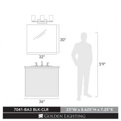 Monroe 3-Light Black with Clear Glass Bath Vanity Light by Golden Lighting 9 Monroe 3-Light Black with Clear Glass Bath Vanity Light by Golden Lighting -Golden Lighting Shop black with clear glass golden lighting vanity lighting 7041 ba3 blk clr 1f 1000