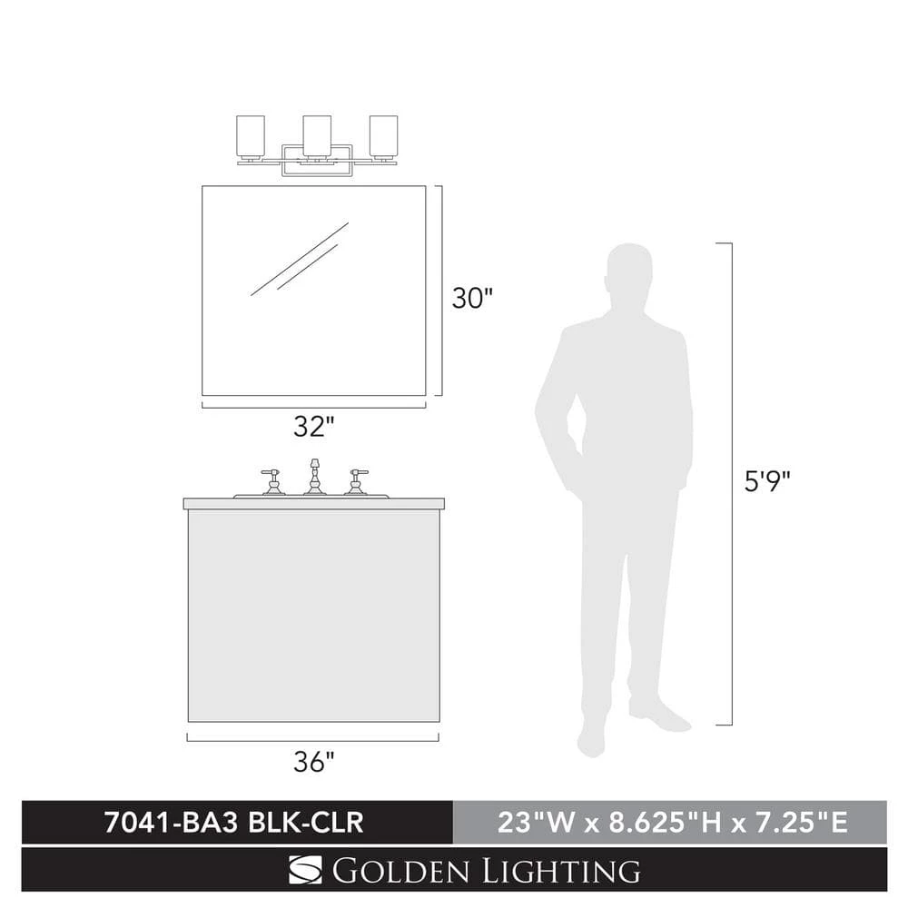 Monroe 3-Light Black with Clear Glass Bath Vanity Light by Golden Lighting 6 Monroe 3-Light Black with Clear Glass Bath Vanity Light by Golden Lighting - Image 4