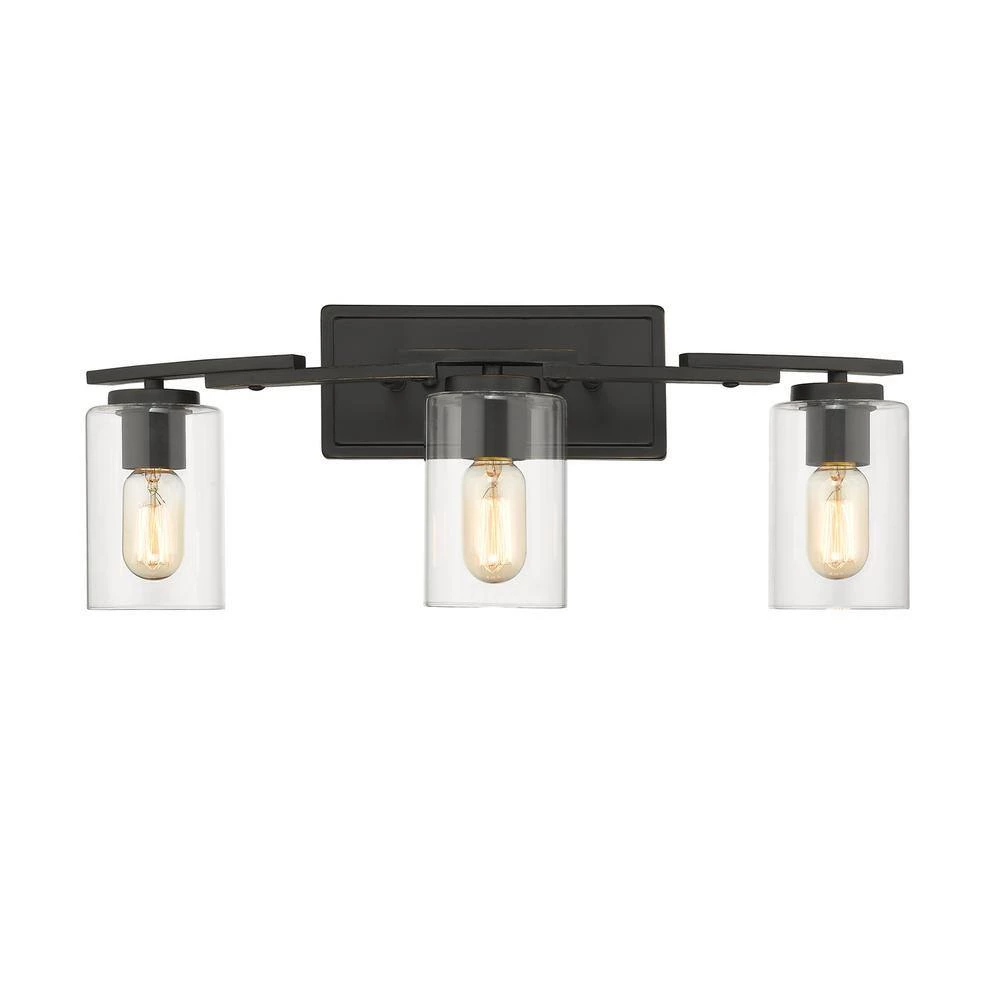 Monroe 3-Light Black with Clear Glass Bath Vanity Light by Golden Lighting 5 Monroe 3-Light Black with Clear Glass Bath Vanity Light by Golden Lighting - Image 3