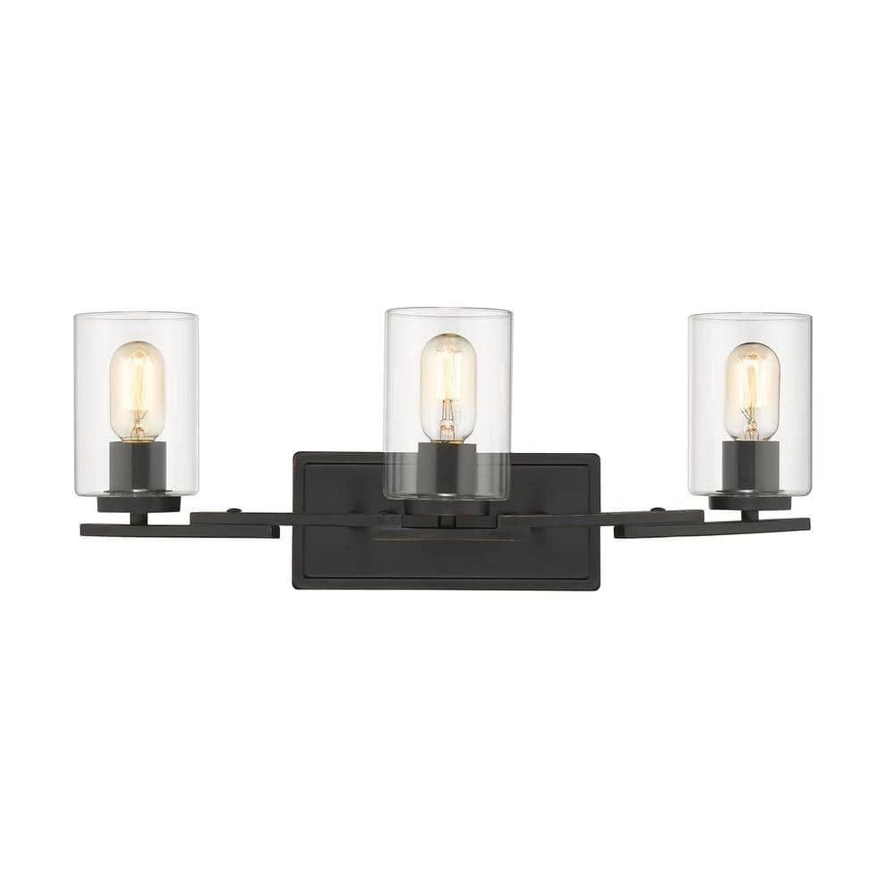 Monroe 3-Light Black with Clear Glass Bath Vanity Light by Golden Lighting 3 Monroe 3-Light Black with Clear Glass Bath Vanity Light by Golden Lighting