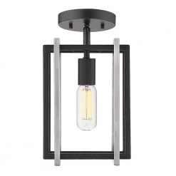 Tribeca 7.25 in. 1-Light Black with Pewter Accents Semi-Flush Mount by Golden Lighting
