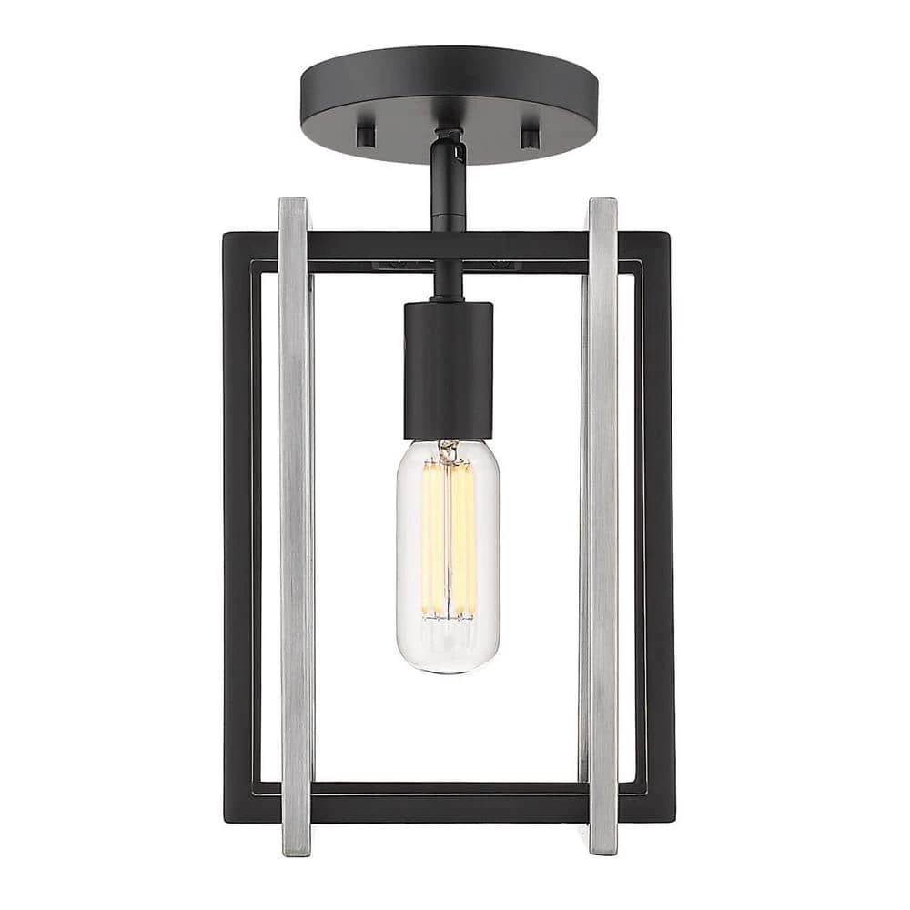 Tribeca 7.25 in. 1-Light Black with Pewter Accents Semi-Flush Mount by Golden Lighting 3 Tribeca 7.25 in. 1-Light Black with Pewter Accents Semi-Flush Mount by Golden Lighting