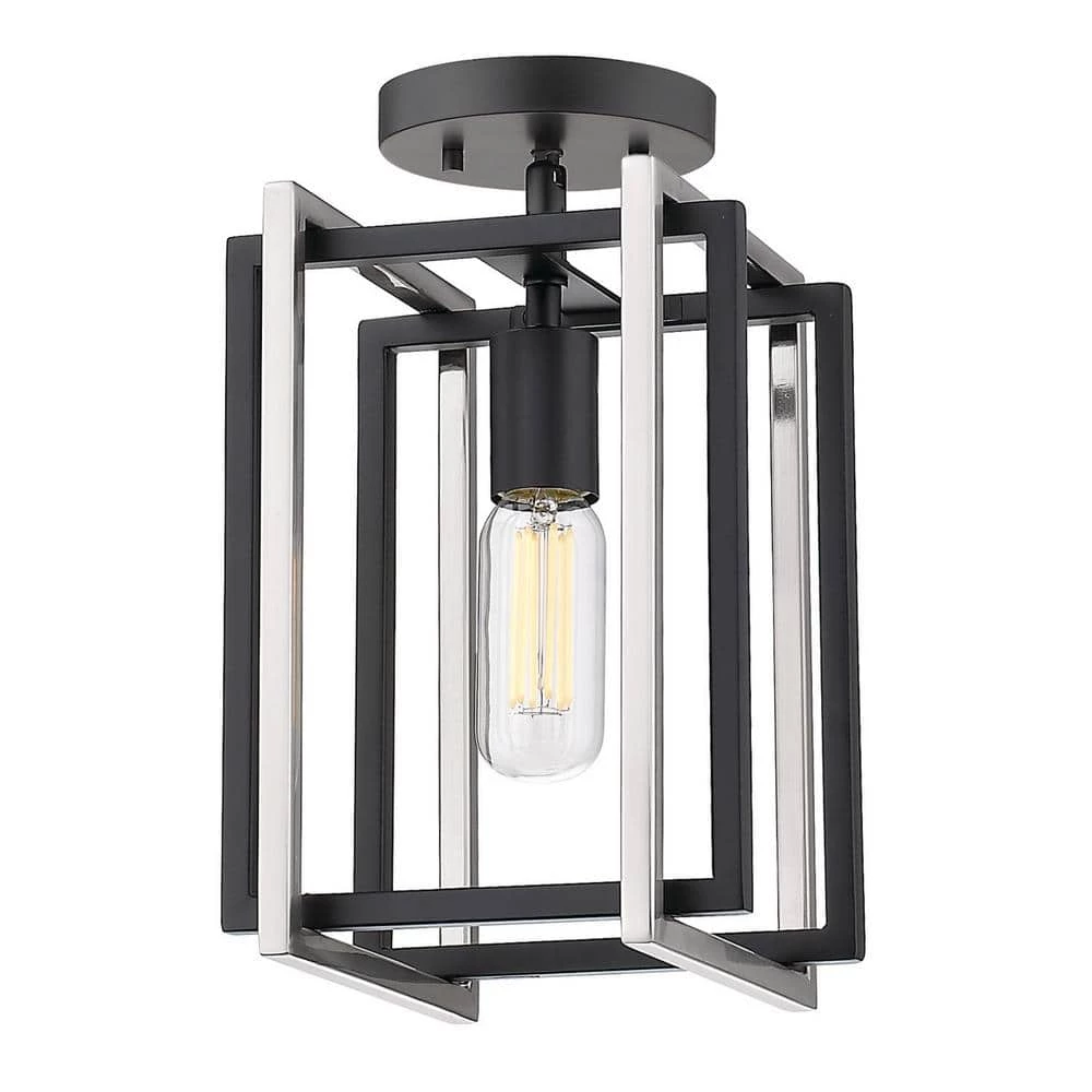 Tribeca 7.25 in. 1-Light Black with Pewter Accents Semi-Flush Mount by Golden Lighting 4 Tribeca 7.25 in. 1-Light Black with Pewter Accents Semi-Flush Mount by Golden Lighting - Image 2