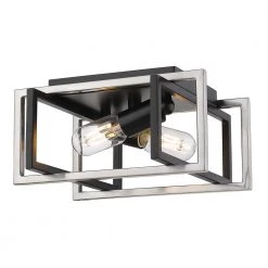 Tribeca 11.5 in. 2-Light Black with Pewter Accents Flush Mount by Golden Lighting