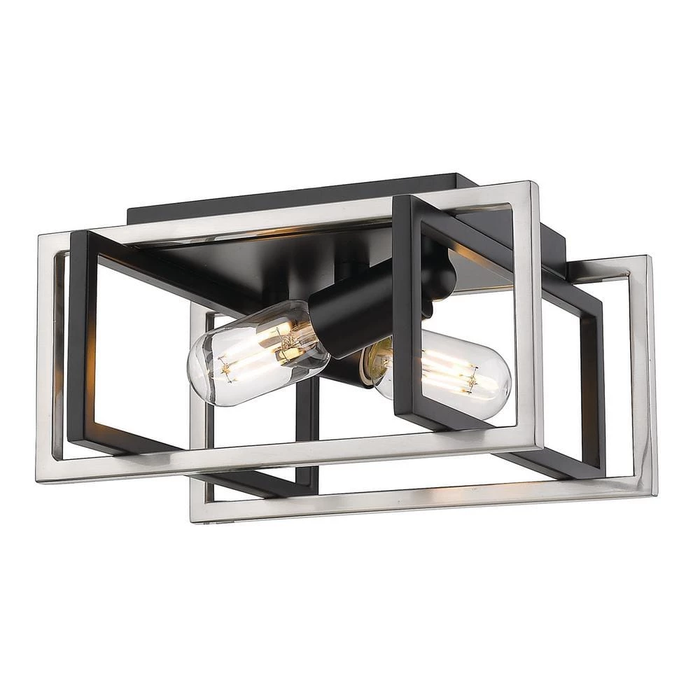 Tribeca 11.5 in. 2-Light Black with Pewter Accents Flush Mount by Golden Lighting 3 Tribeca 11.5 in. 2-Light Black with Pewter Accents Flush Mount by Golden Lighting