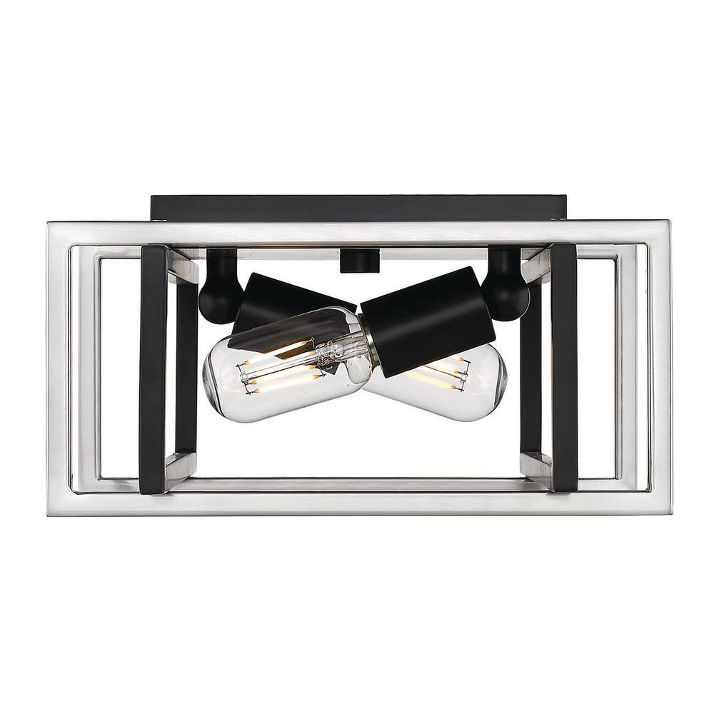 Tribeca 11.5 in. 2-Light Black with Pewter Accents Flush Mount by Golden Lighting 4 Tribeca 11.5 in. 2-Light Black with Pewter Accents Flush Mount by Golden Lighting - Image 2