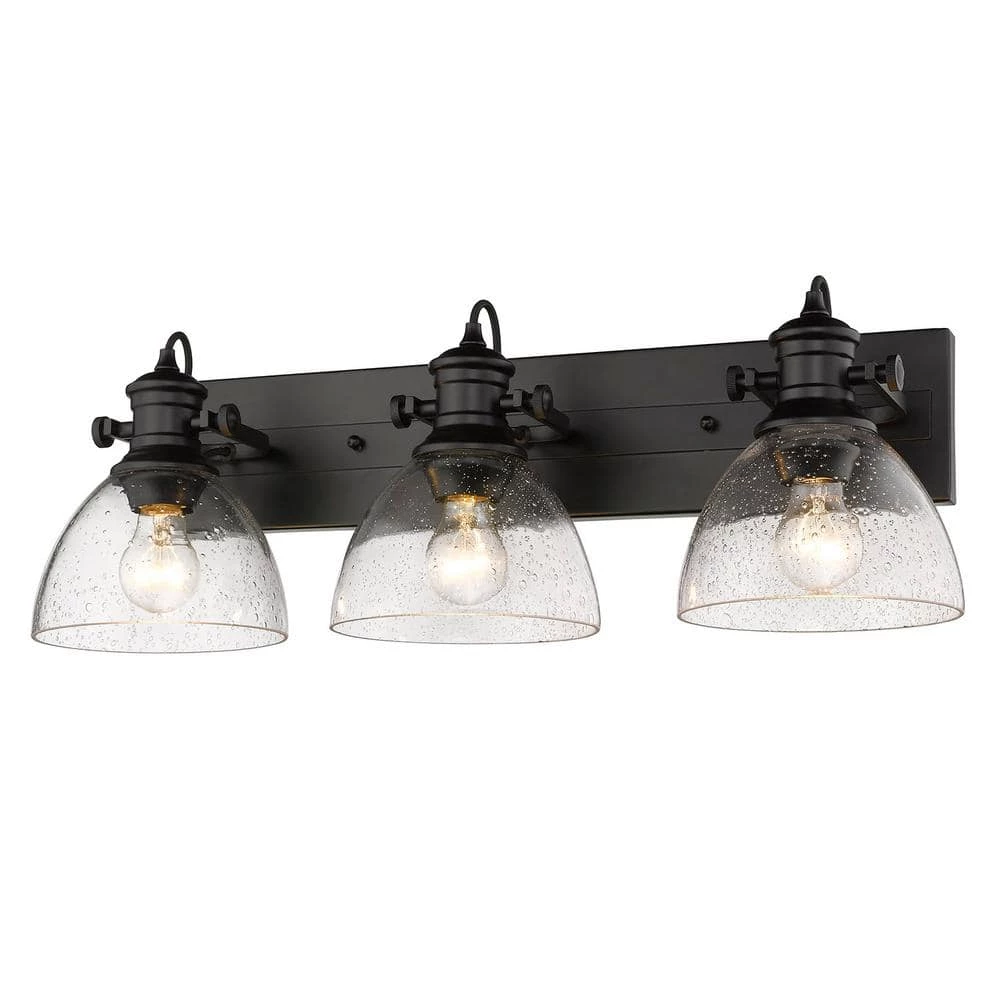 Hines 7 in. Black with Seeded Glass 3-Light Semi-Flush Mount by Golden Lighting 5 Hines 7 in. Black with Seeded Glass 3-Light Semi-Flush Mount by Golden Lighting - Image 3