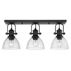 Hines 7 in. Black with Seeded Glass 3-Light Semi-Flush Mount by Golden Lighting