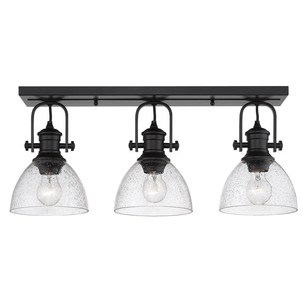 Hines 7 in. Black with Seeded Glass 3-Light Semi-Flush Mount by Golden Lighting 3 Hines 7 in. Black with Seeded Glass 3-Light Semi-Flush Mount by Golden Lighting