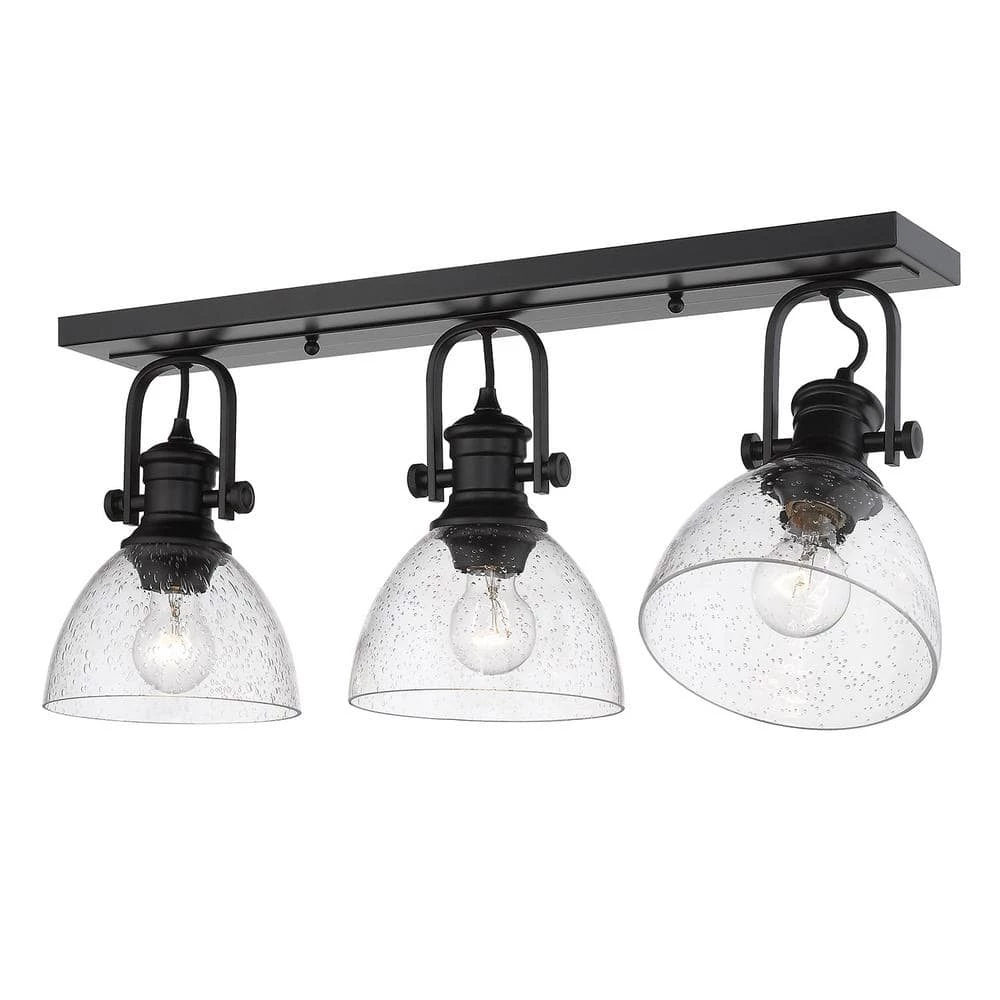 Hines 7 in. Black with Seeded Glass 3-Light Semi-Flush Mount by Golden Lighting 4 Hines 7 in. Black with Seeded Glass 3-Light Semi-Flush Mount by Golden Lighting - Image 2