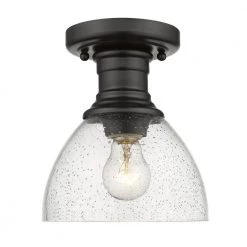 Hines 1-Light Black with Seeded Glass 6.88 in. Semi-Flush-Mount by Golden Lighting