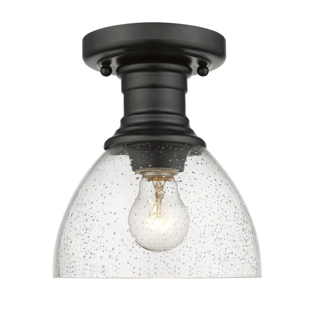 Hines 1-Light Black with Seeded Glass 6.88 in. Semi-Flush-Mount by Golden Lighting 3 Hines 1-Light Black with Seeded Glass 6.88 in. Semi-Flush-Mount by Golden Lighting