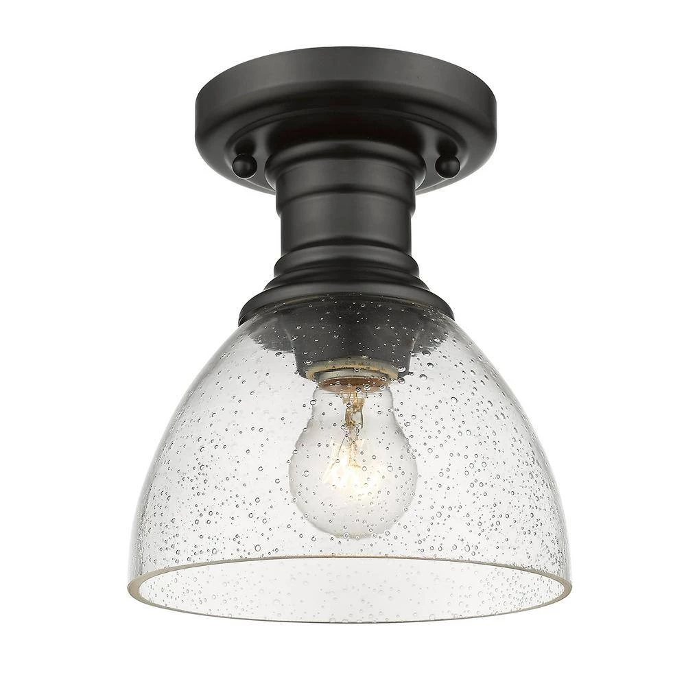 Hines 1-Light Black with Seeded Glass 6.88 in. Semi-Flush-Mount by Golden Lighting 4 Hines 1-Light Black with Seeded Glass 6.88 in. Semi-Flush-Mount by Golden Lighting - Image 2