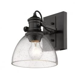Hines 1-Light Black and Seeded Glass Bath Light by Golden Lighting -Golden Lighting Shop black with seeded glass golden lighting vanity lighting 3118 ba1 blk sd 1f 1000