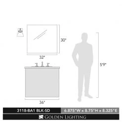 Hines 1-Light Black and Seeded Glass Bath Light by Golden Lighting -Golden Lighting Shop black with seeded glass golden lighting vanity lighting 3118 ba1 blk sd 44 1000