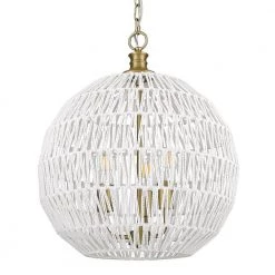Florence 3 Light Brushed Champagne Bronze Bleached White Raphia Rope Globe Pendant Light by Golden Lighting -Golden Lighting Shop brushed champagne bronze bleached white raphia rope golden lighting chandeliers 6933 3p bcb wr 1f 1000