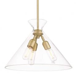 Malta 3-Light Brushed Champagne Bronze Clear Glass Cone Pendant Light by Golden Lighting -Golden Lighting Shop brushed champagne bronze clear glass golden lighting chandeliers 0511 3p bcb clr 1f 1000