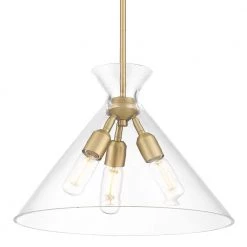 Malta 3-Light Brushed Champagne Bronze Clear Glass Cone Pendant Light by Golden Lighting -Golden Lighting Shop brushed champagne bronze clear glass golden lighting chandeliers 0511 3p bcb clr 4f 1000