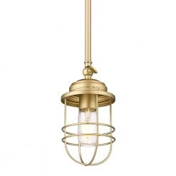 Seaport 1-Light Brushed Champagne Bronze Mini Pendant with Steel Shade by Golden Lighting