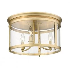 Payton 14.75 in. 3-Light Brushed Champagne Bronze Flush Mount with Clear Glass Shade by Golden Lighting