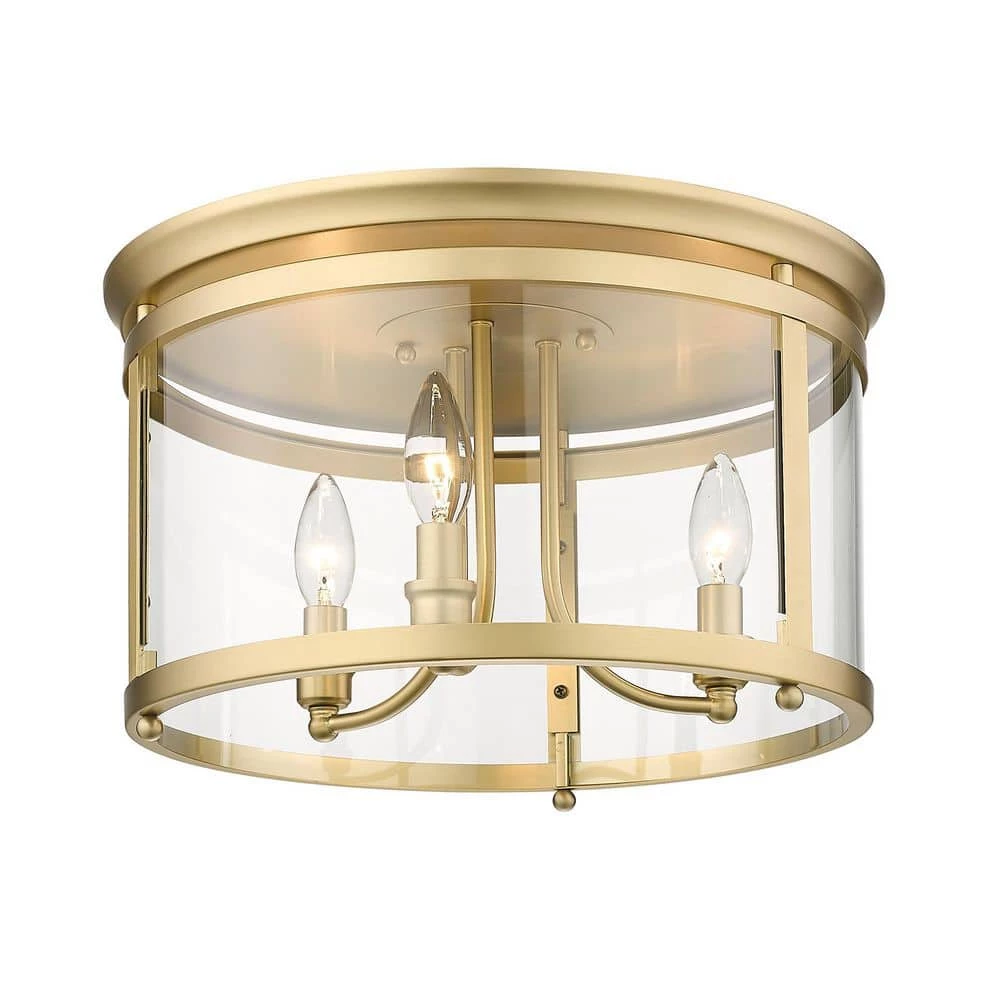 Payton 14.75 in. 3-Light Brushed Champagne Bronze Flush Mount with Clear Glass Shade by Golden Lighting 3 Payton 14.75 in. 3-Light Brushed Champagne Bronze Flush Mount with Clear Glass Shade by Golden Lighting