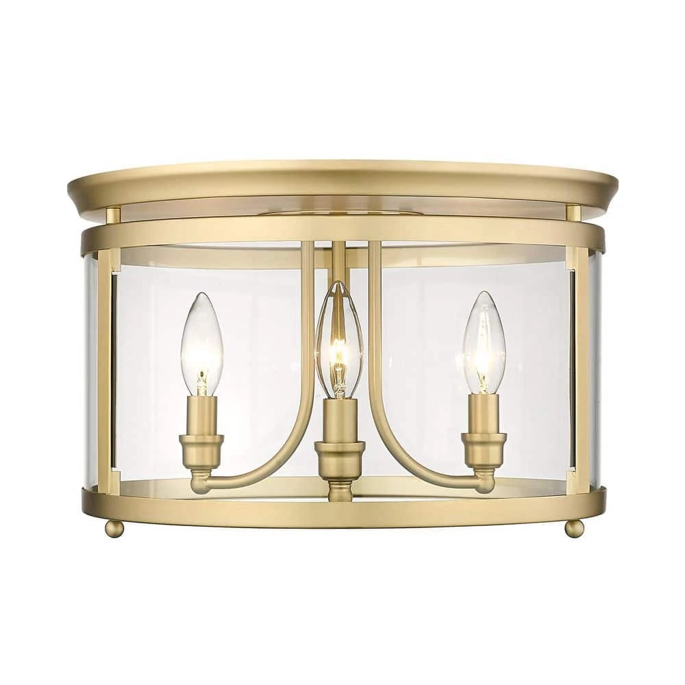 Payton 14.75 in. 3-Light Brushed Champagne Bronze Flush Mount with Clear Glass Shade by Golden Lighting 4 Payton 14.75 in. 3-Light Brushed Champagne Bronze Flush Mount with Clear Glass Shade by Golden Lighting - Image 2