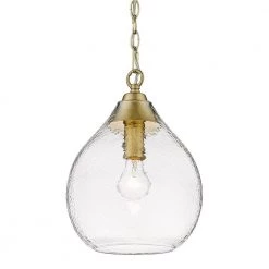 Ariella 1-Light Brushed Champagne Bronze Mini Pendant with Glass Shade by Golden Lighting