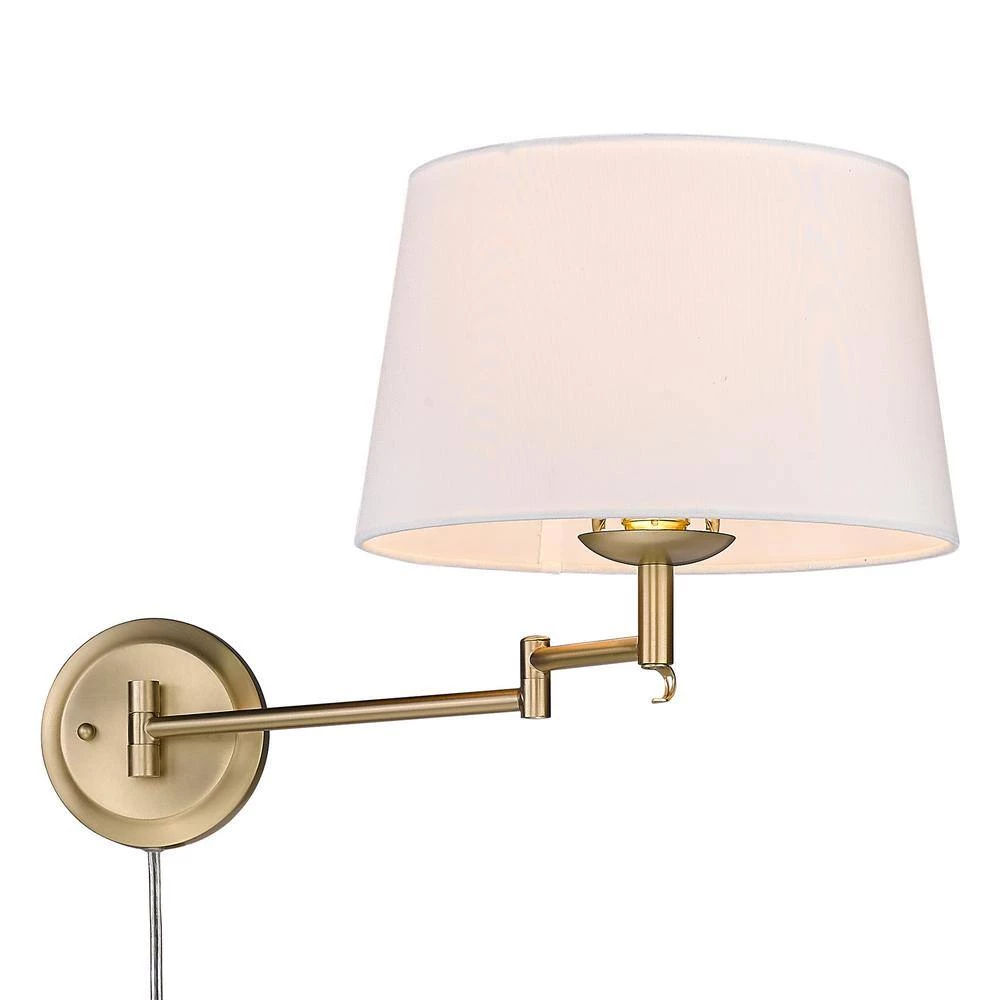 Eleanor 1-Light Brushed Champagne Bronze Modern White Shade Articulating Wall Sconce by Golden Lighting 7 Eleanor 1-Light Brushed Champagne Bronze Modern White Shade Articulating Wall Sconce by Golden Lighting - Image 5