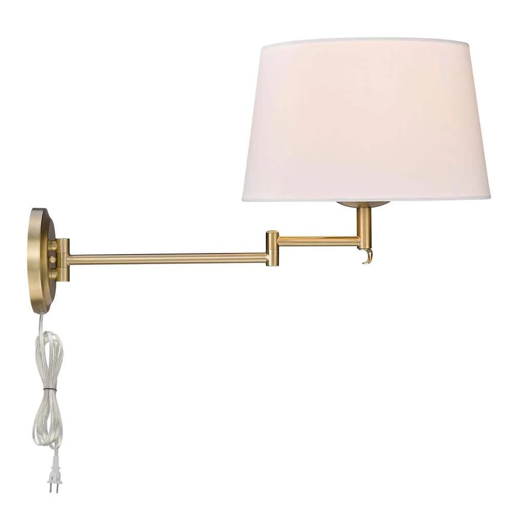 Eleanor 1-Light Brushed Champagne Bronze Modern White Shade Articulating Wall Sconce by Golden Lighting 4 Eleanor 1-Light Brushed Champagne Bronze Modern White Shade Articulating Wall Sconce by Golden Lighting - Image 2
