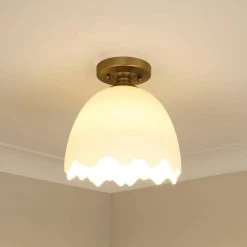 Brinkley 1-Light Brushed Champagne Bronze Porcelain Shade Semi-Flush Mount by Golden Lighting 13 Brinkley 1-Light Brushed Champagne Bronze Porcelain Shade Semi-Flush Mount by Golden Lighting -Golden Lighting Shop brushed champagne bronze porcelain shade golden lighting flush mount lights 6951 sf bcb por 44 1000