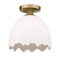 Brinkley 1-Light Brushed Champagne Bronze Porcelain Shade Semi-Flush Mount by Golden Lighting