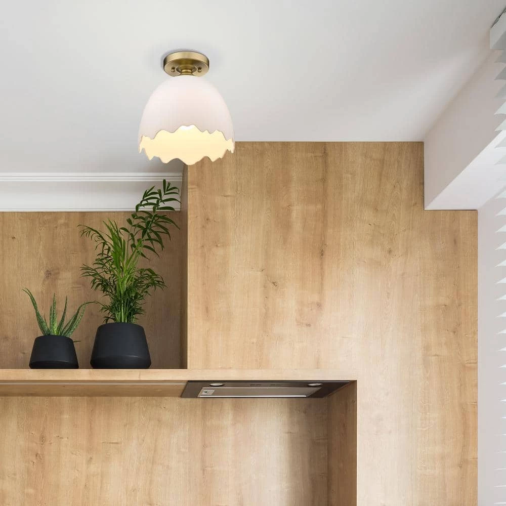 Brinkley 1-Light Brushed Champagne Bronze Porcelain Shade Semi-Flush Mount by Golden Lighting 8 Brinkley 1-Light Brushed Champagne Bronze Porcelain Shade Semi-Flush Mount by Golden Lighting - Image 6