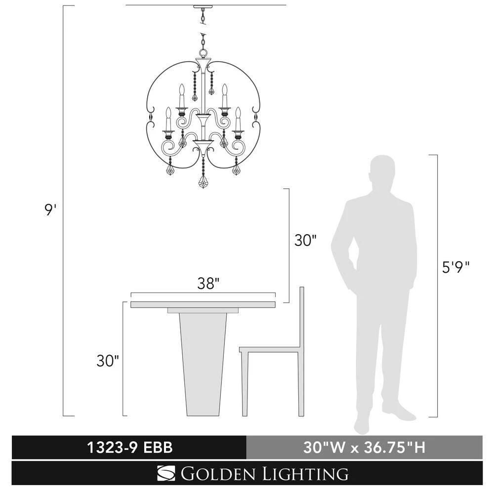 Ella 9-Light Brushed Etruscan Bronze Chandelier by Golden Lighting 14 Ella 9-Light Brushed Etruscan Bronze Chandelier by Golden Lighting - Image 12