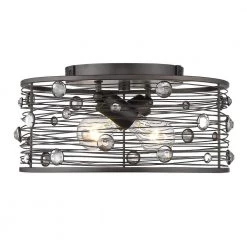 Bijoux 2-Light Brushed Etruscan Bronze Flush Mount by Golden Lighting