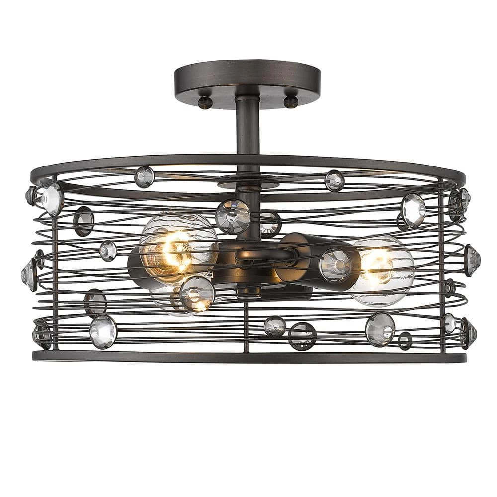 Bijoux 3-Light Brushed Etruscan Bronze Semi-Flush Mount by Golden Lighting 3 Bijoux 3-Light Brushed Etruscan Bronze Semi-Flush Mount by Golden Lighting