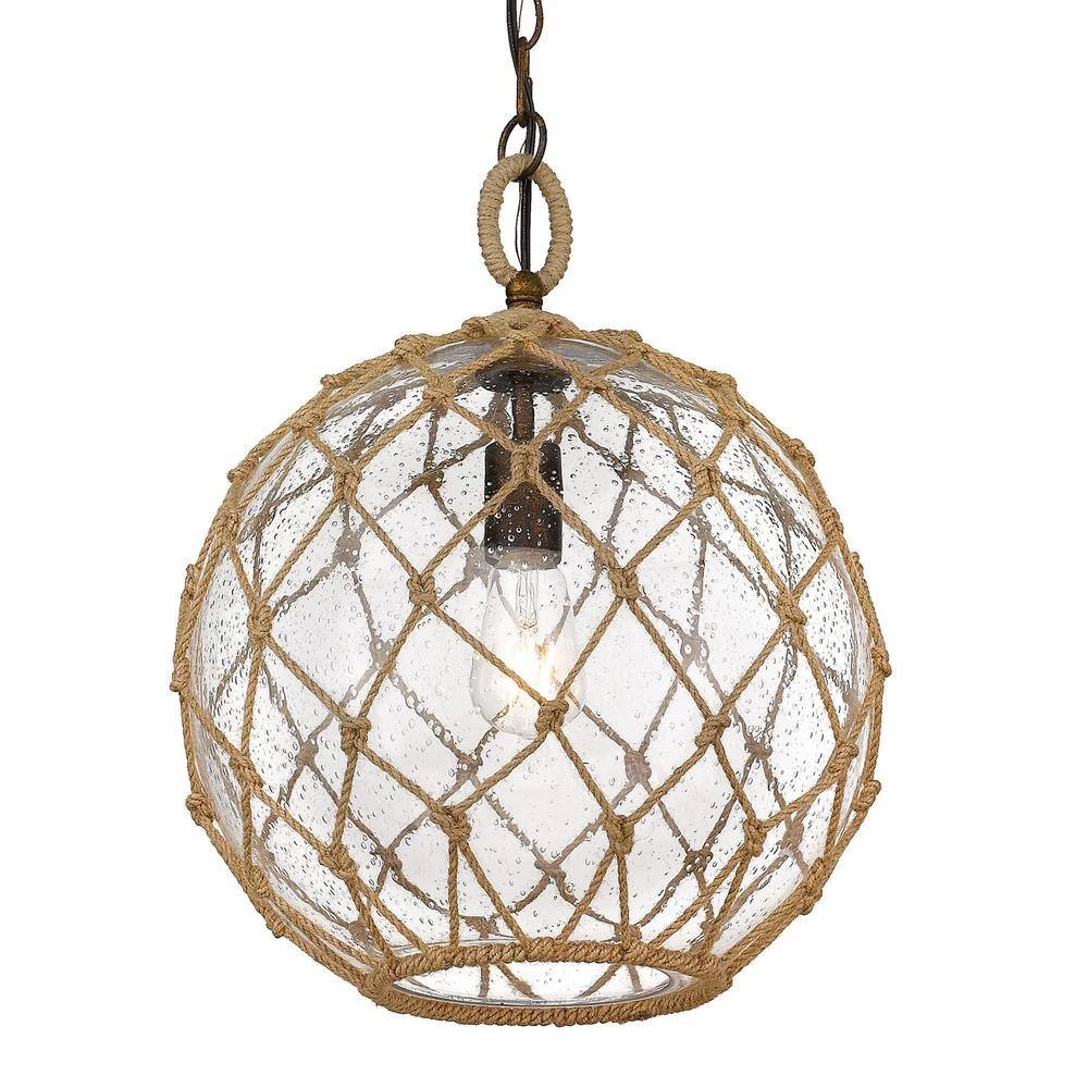 Haddoc 1-Light Burnished Chestnut Bronze Pendant with Seeded Glass Shade by Golden Lighting 6 Haddoc 1-Light Burnished Chestnut Bronze Pendant with Seeded Glass Shade by Golden Lighting - Image 4