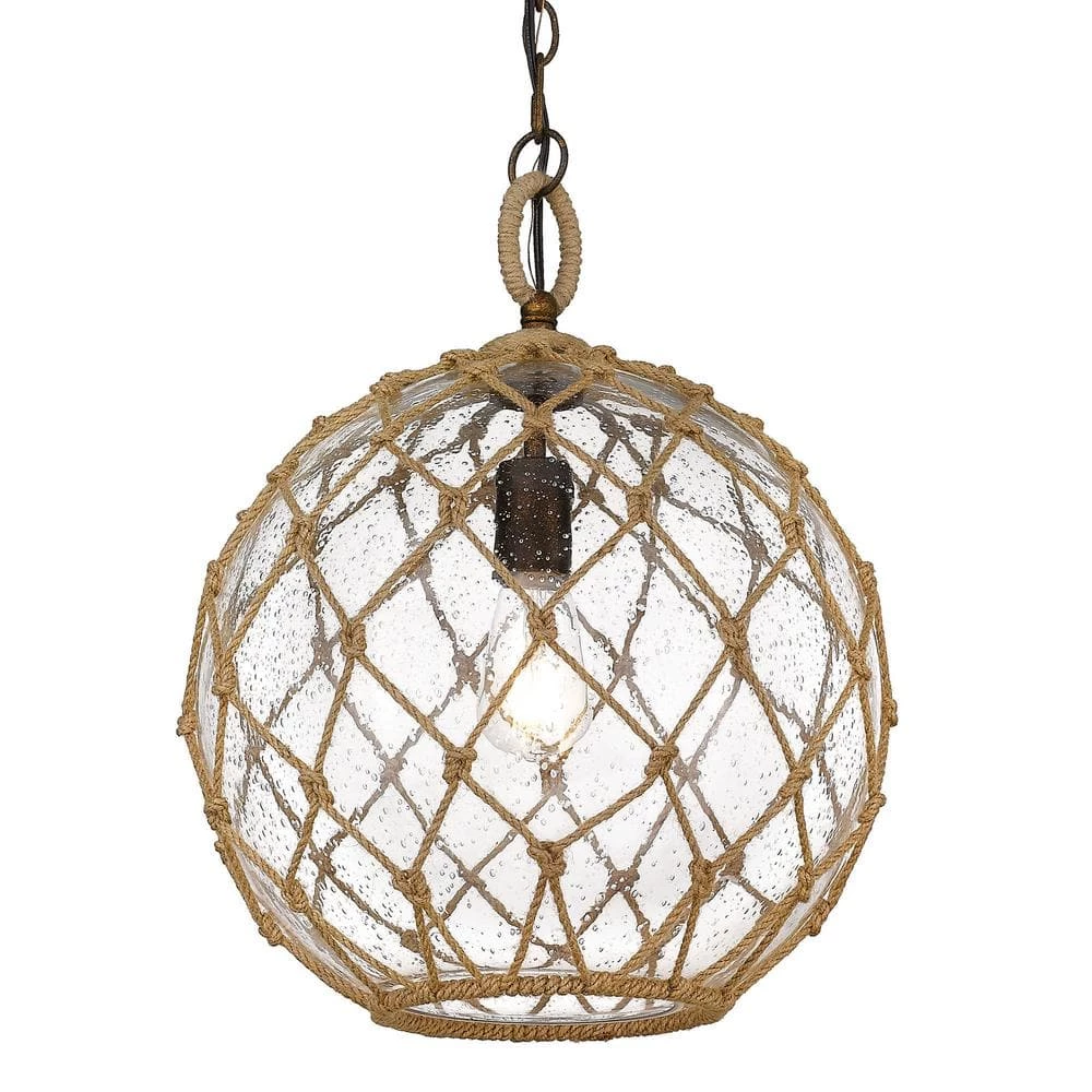 Haddoc 1-Light Burnished Chestnut Bronze Pendant with Seeded Glass Shade by Golden Lighting 3 Haddoc 1-Light Burnished Chestnut Bronze Pendant with Seeded Glass Shade by Golden Lighting