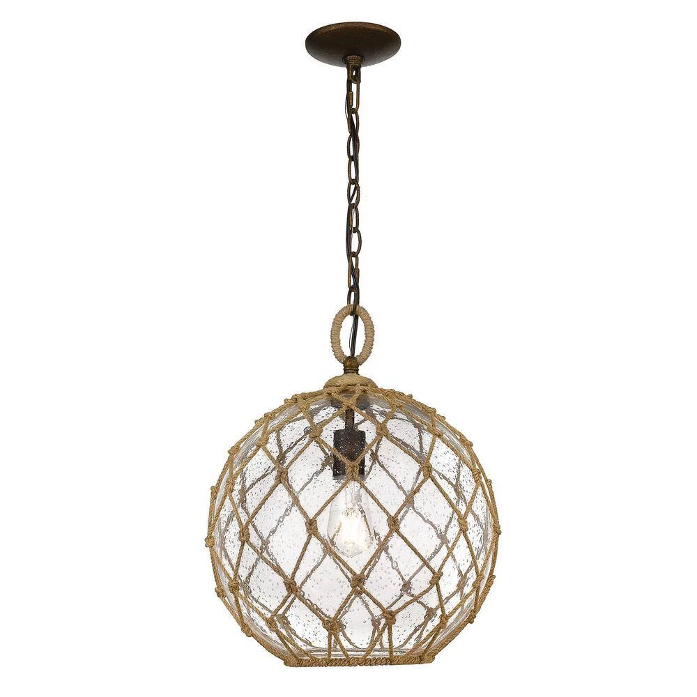 Haddoc 1-Light Burnished Chestnut Bronze Pendant with Seeded Glass Shade by Golden Lighting 5 Haddoc 1-Light Burnished Chestnut Bronze Pendant with Seeded Glass Shade by Golden Lighting - Image 3