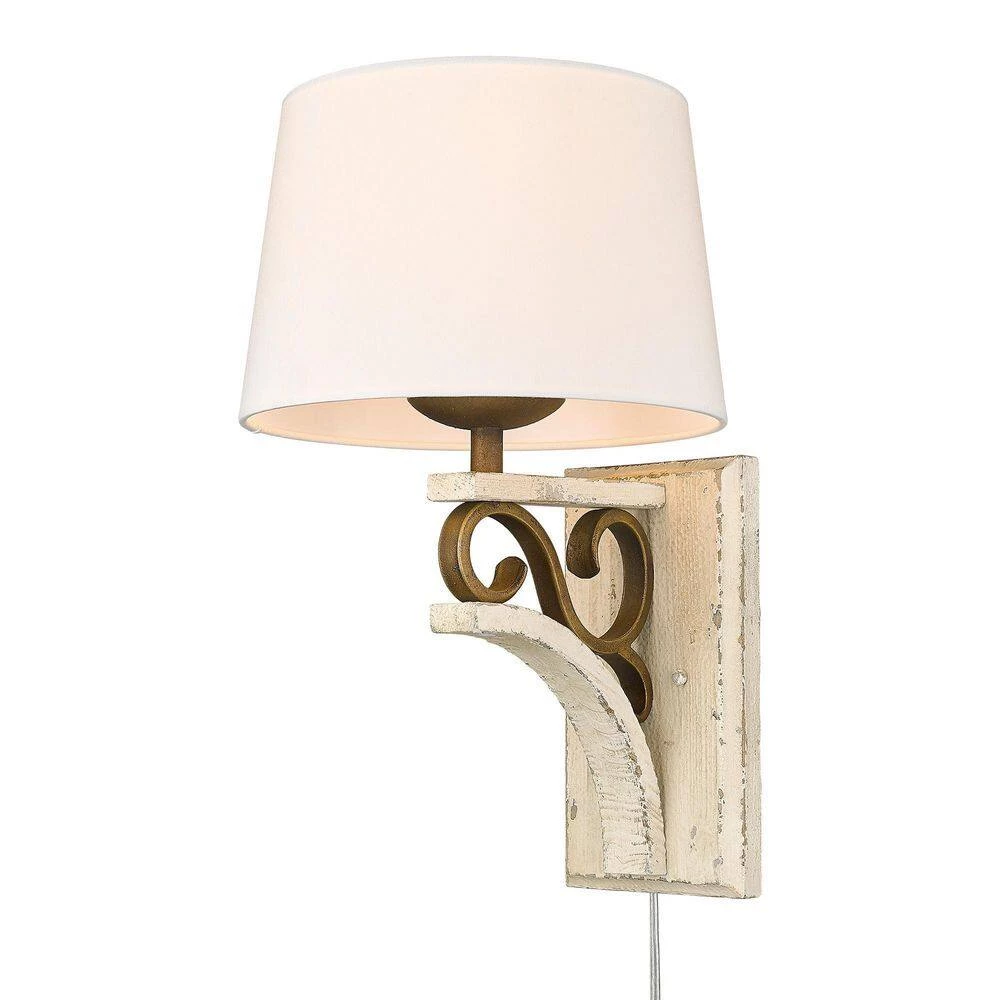Solay 1-Light Burnished Chestnut Wall Sconce with Ivory Linen Shade by Golden Lighting 6 Solay 1-Light Burnished Chestnut Wall Sconce with Ivory Linen Shade by Golden Lighting - Image 4
