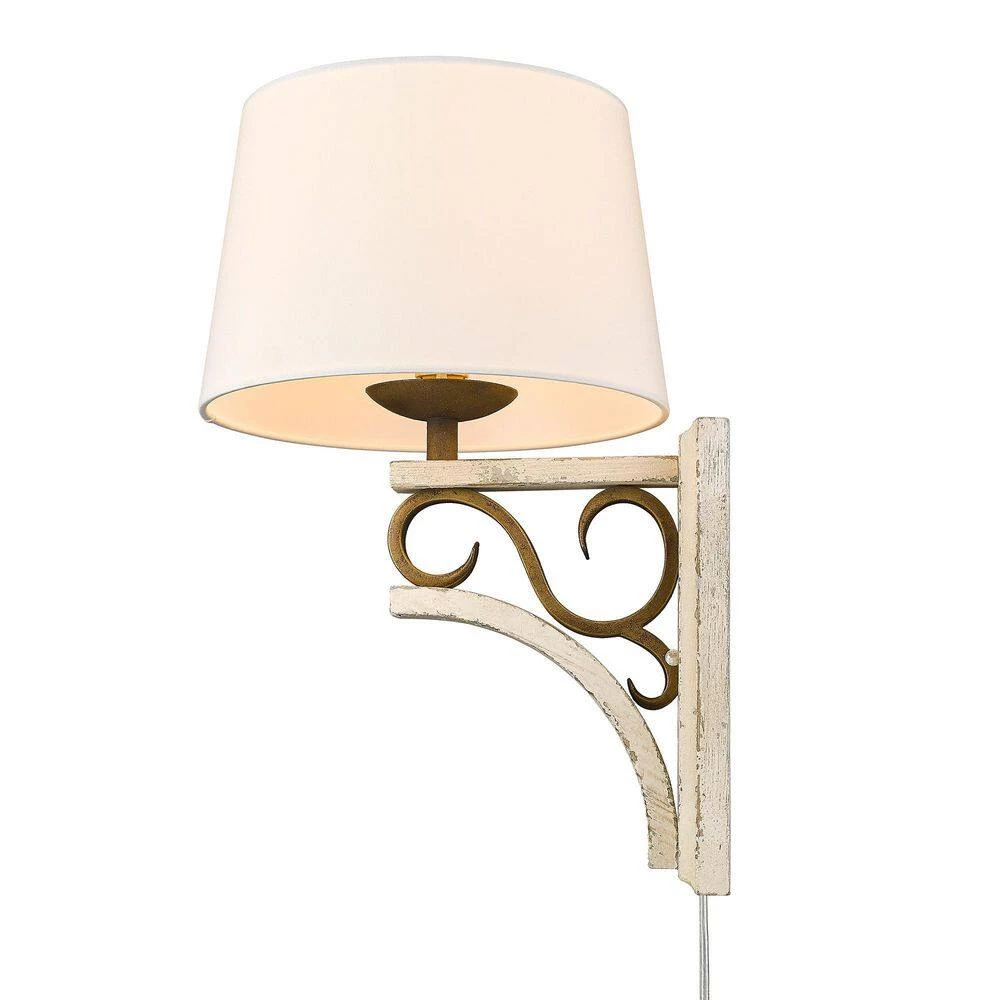 Solay 1-Light Burnished Chestnut Wall Sconce with Ivory Linen Shade by Golden Lighting 5 Solay 1-Light Burnished Chestnut Wall Sconce with Ivory Linen Shade by Golden Lighting - Image 3