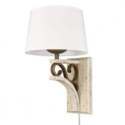 Solay 1-Light Burnished Chestnut Wall Sconce with Ivory Linen Shade by Golden Lighting