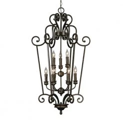 Dalian Collection 9-Light Burnt Sienna 2-Tier Caged Foyer Chandelier by Golden Lighting