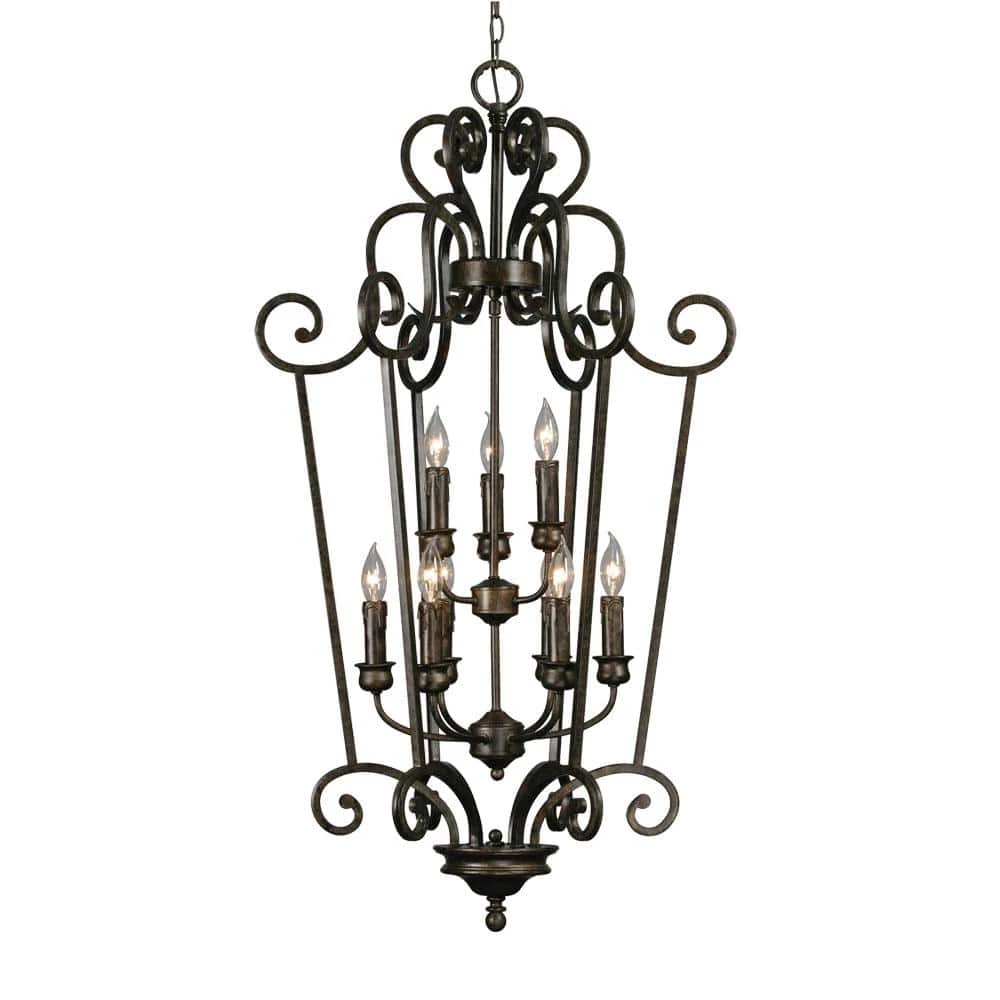 Dalian Collection 9-Light Burnt Sienna 2-Tier Caged Foyer Chandelier by Golden Lighting 3 Dalian Collection 9-Light Burnt Sienna 2-Tier Caged Foyer Chandelier by Golden Lighting