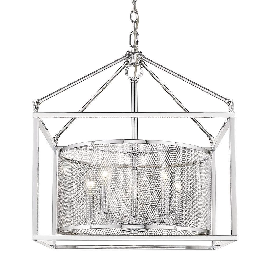 London 5-Light Pendant with Chrome Outer Cage in Chrome by Golden Lighting 6 London 5-Light Pendant with Chrome Outer Cage in Chrome by Golden Lighting - Image 4