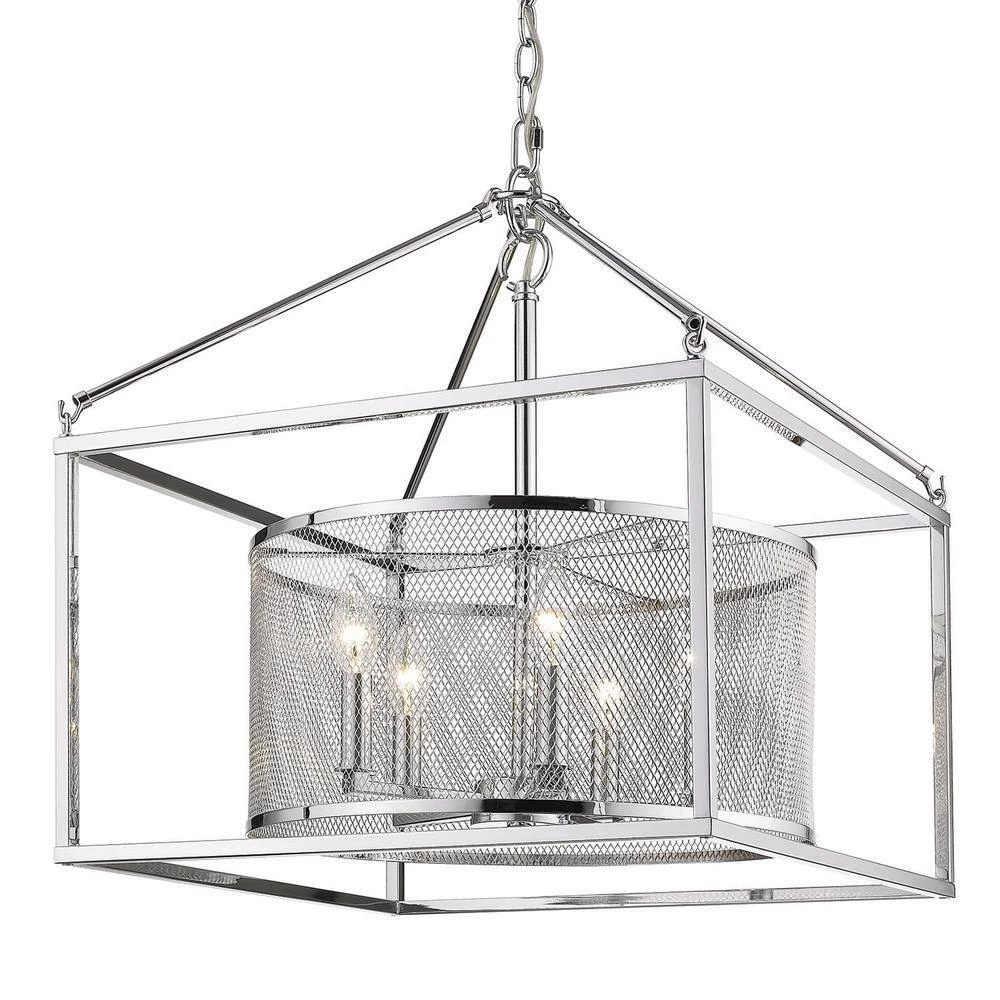London 5-Light Pendant with Chrome Outer Cage in Chrome by Golden Lighting 5 London 5-Light Pendant with Chrome Outer Cage in Chrome by Golden Lighting - Image 3