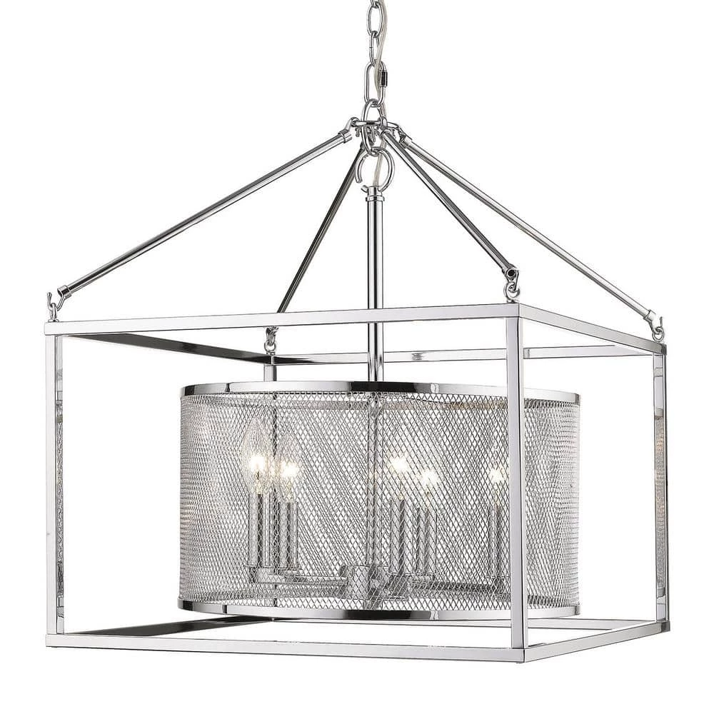 London 5-Light Pendant with Chrome Outer Cage in Chrome by Golden Lighting 3 London 5-Light Pendant with Chrome Outer Cage in Chrome by Golden Lighting