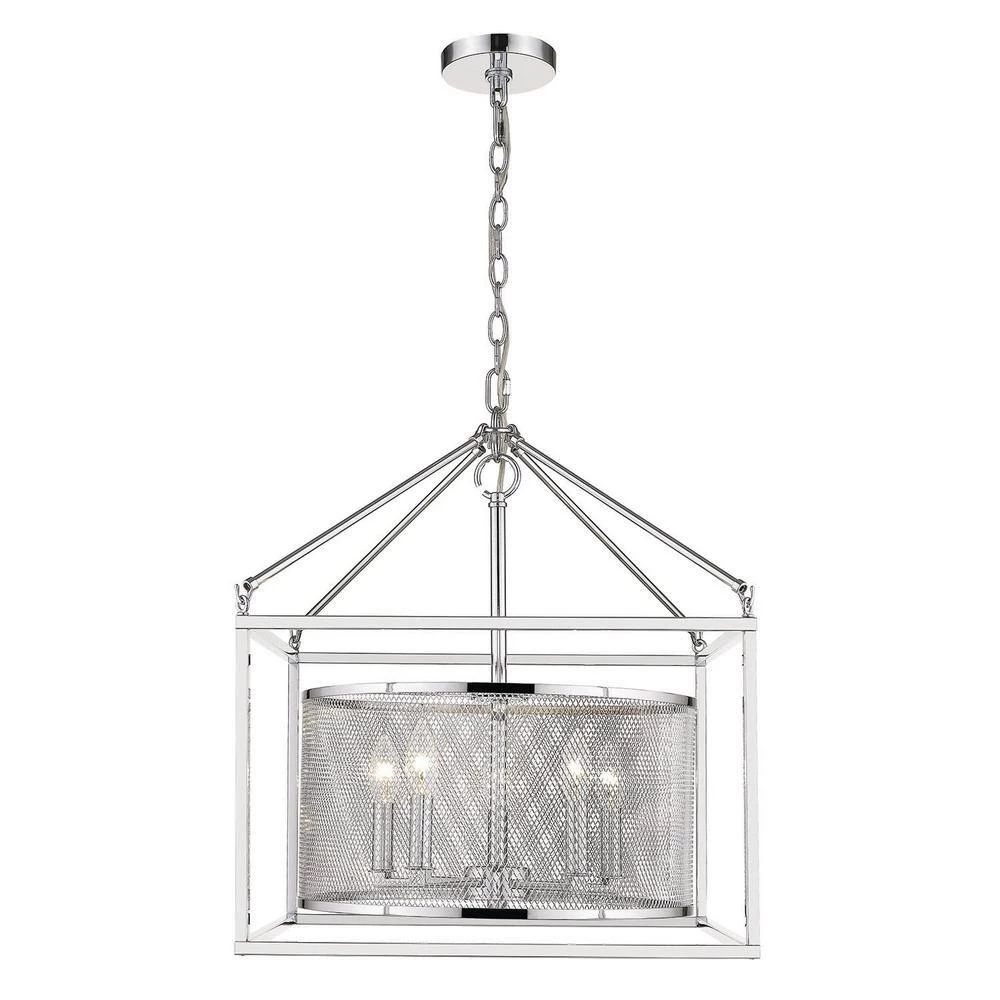 London 5-Light Pendant with Chrome Outer Cage in Chrome by Golden Lighting 4 London 5-Light Pendant with Chrome Outer Cage in Chrome by Golden Lighting - Image 2