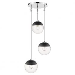 Dixon 3-Light Pendant in Chrome with Clear Glass and Black Cap by Golden Lighting
